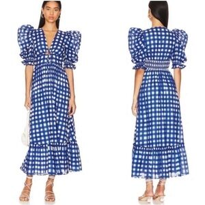 CLEOBELLA Morina Ankle Maxi Dress in Painterly Gingham Blue Medium